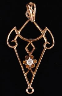 10K YELLOW GOLD DIAMOND LADIES PENDANT: 10k yellow gold diamond ladies pendant with one 0.01ct round diamond.Stone Type: DiamondSize: 0.75" LengthCondition: Very fine.