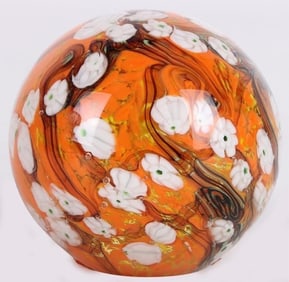 ART DECO MURANO ORANGE GLASS PAPERWEIGHT