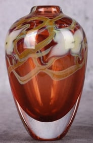 D. BAGWELL SIGNED ORANGE ART GLASS VASE