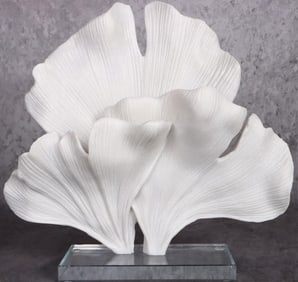 WHITE FLOWER PETAL CORAL STATUE W/ ACRYLIC BASE