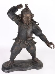 MEIJI PERIOD SIGNED SAMURAI BRONZE SCULPTURE