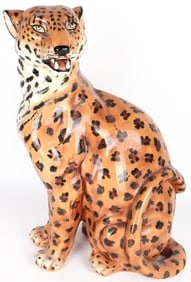 GLAZED CERAMIC LEOPARD SCULPTURE