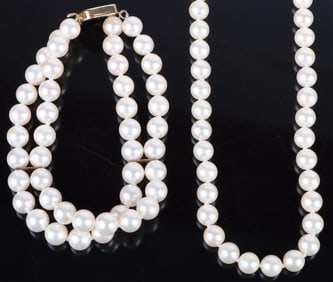 MIKIMOTO 14K/18K GOLD PEARL NECKLACE & BRACELET