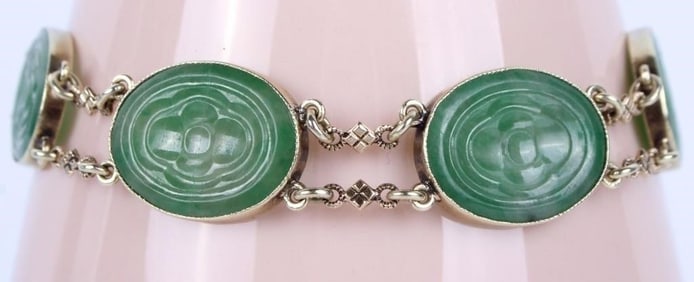 14K YELLOW GOLD JADE LADIES BRACELET