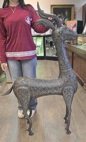 19TH C. SILVER INLAY OVER BRONZE PE QAJAR GAZELLE