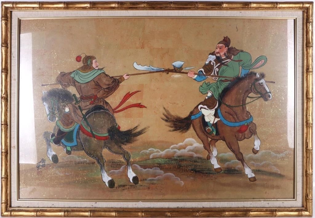 OIL ON COMPOSITE PAPER DEPICTING WARRIORS FRAMED (1 of 5)