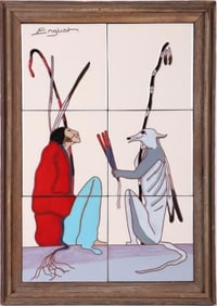 SAM ENGLISH OJIBWE NATIVE AMERICAN ON TILE FRAMED