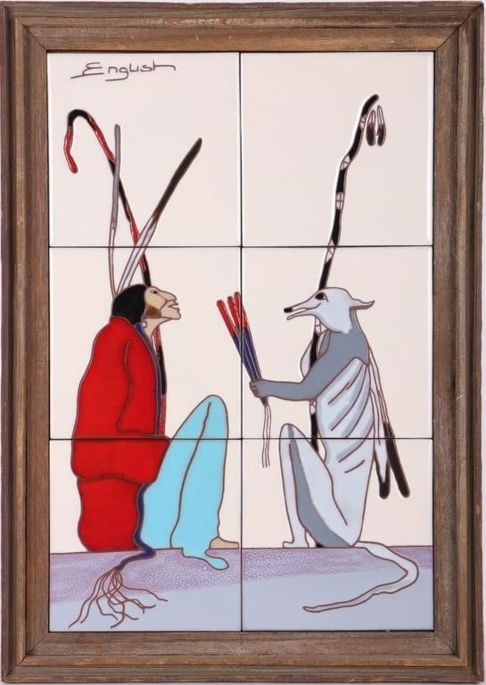 SAM ENGLISH OJIBWE NATIVE AMERICAN ON TILE FRAMED (1 of 4)