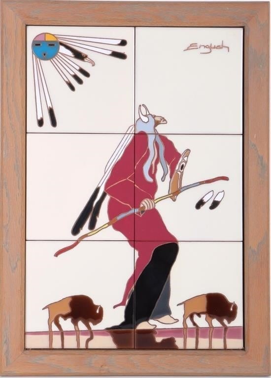 SAM ENGLISH OJIBWE NATIVE AMERICAN ON TILE FRAMED (1 of 4)