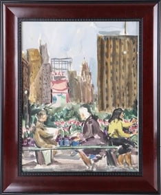 1965 HESS WATERCOLOR FRAMED DEPICTING A CITY
