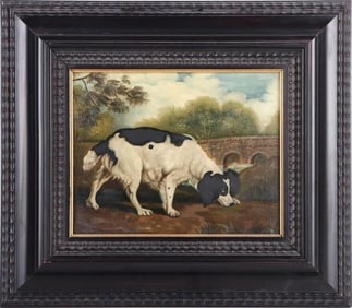 SIGNED TAYLOR OIL ON CANVAS OF SHEEP DOG FRAMED