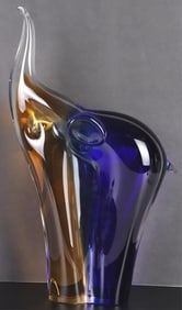 MURANO BLUE & AMBER CRYSTAL ART GLASS ELEPHANT