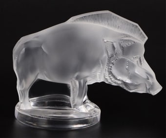 LALIQUE WILD BOAR 'SANGLIER' FROSTED GLASS STATUE