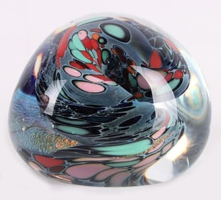 BEAUTIFUL ROLLIN KARG SIGNED ART GLASS PAPERWEIGHT