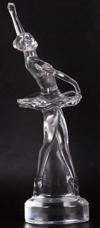BACCARAT CRYSTAL BALLERINA DANCER FIGURINE: Baccarat France Crystal Ballerina Dancer Figurine 10 1/2" Size: 10.5" Condition: One hand has a very slight chip otherwise in very fine condition.