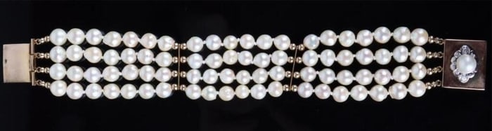 14K YELLOW GOLD DIAMOND PEARL LADIES BRACELET