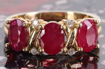 2.25CTW RED RUBY & DIAMOND 14K YELLOW GOLD RING