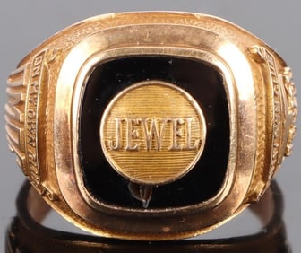 10K YELLOW GOLD ONYX OMOC T-JEWEL MEN'S RING