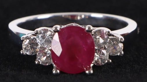 14K WHITE GOLD RUBY & TOPAZ LADIES RING