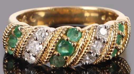 EMERALD & SAPPHIRE 18K YELLOW GOLD LADIES RING