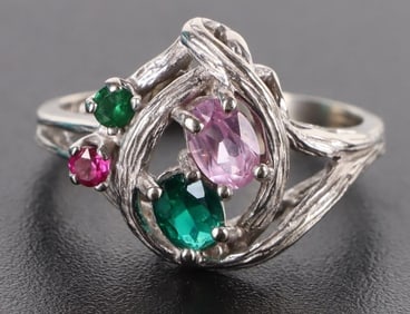 10K WHITE GOLD MULTI-GEMSTONE LADIES RING