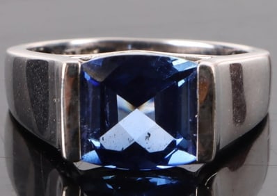 3.0CT BLUE SAPPHIRE 10K WHITE GOLD LADIES RING