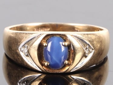 10K YELLOW GOLD STAR SAPPHIRE DIAMOND LADIES RING
