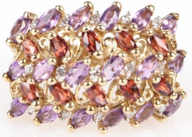 10K YELLOW GOLD TANZANITE GARNET LADIES RING