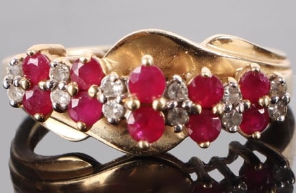 10K YELLOW GOLD RUBY & DIAMOND LADIES RING