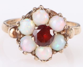 10K YELLOW GOLD OPAL & GARNET LADIES RING
