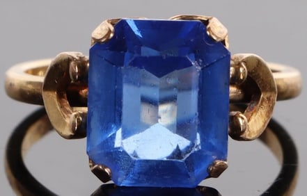 10K GF YELLOW GOLD BLUE GEMSTONE LADIES RING