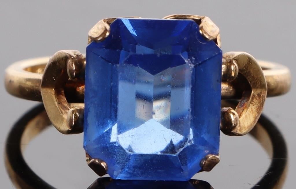 10K GF YELLOW GOLD BLUE GEMSTONE LADIES RING (1 of 3)