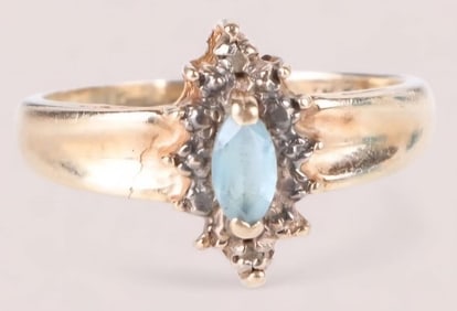 ANTIQUE 10K YELLOW GOLD DIAMOND TOPAZ RING