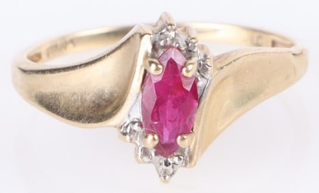 10K YELLOW GOLD RUBY & DIAMOND LADIES RING
