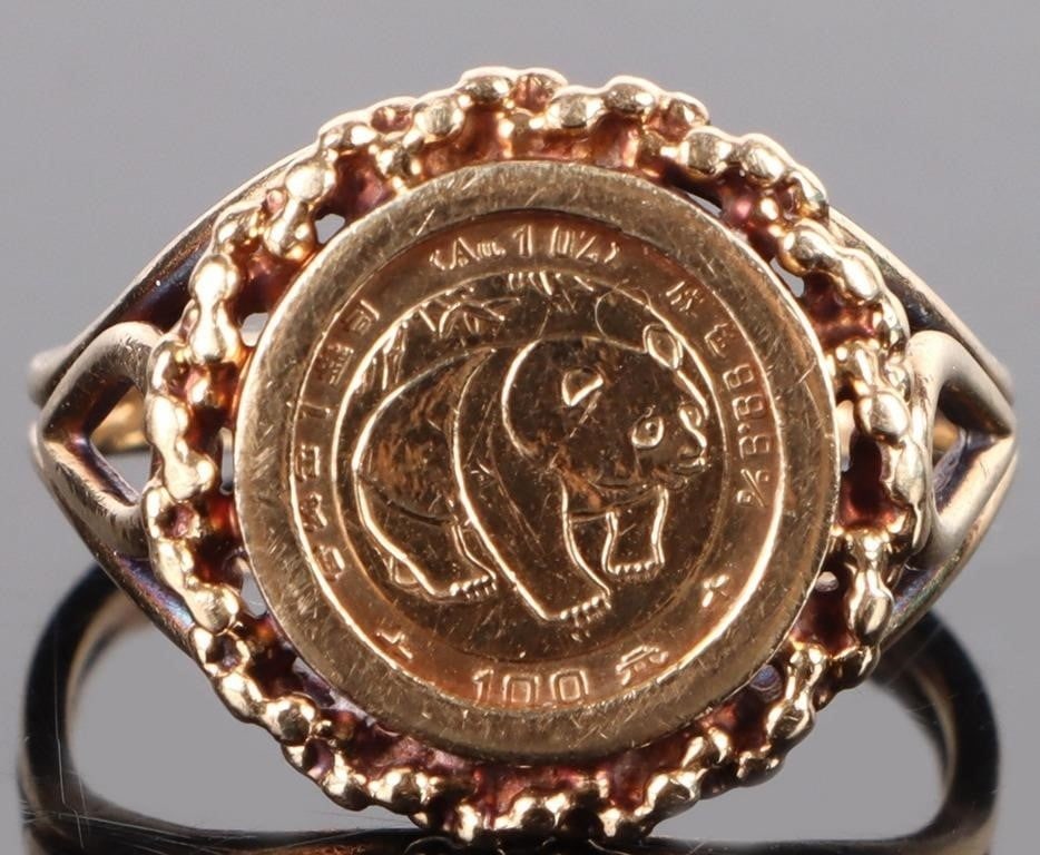 10K YELLOW GOLD RING W/ CHINESE PANDA TRIBUTE COIN (1 of 3)