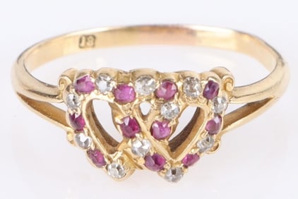 14K YELLOW GOLD DIAMOND RUBY LADIES RING