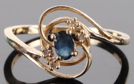 14K YELLOW GOLD DIAMOND SAPPHIRE LADIES RING