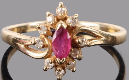 14K YELLOW GOLD RUBY DIAMOND LADIES RING