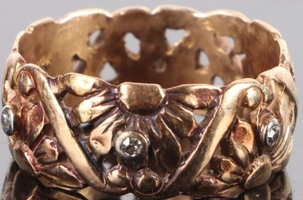 14K YELLOW GOLD DIAMOND FLORAL LADIES RING