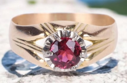 1CT ROUND CUT GARNET 14K GOLD LADIES RING