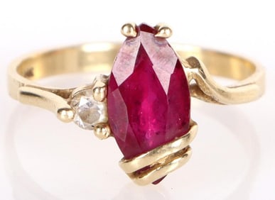 DAINTY 14K YELLOW GOLD MARQUISE RUBY RING