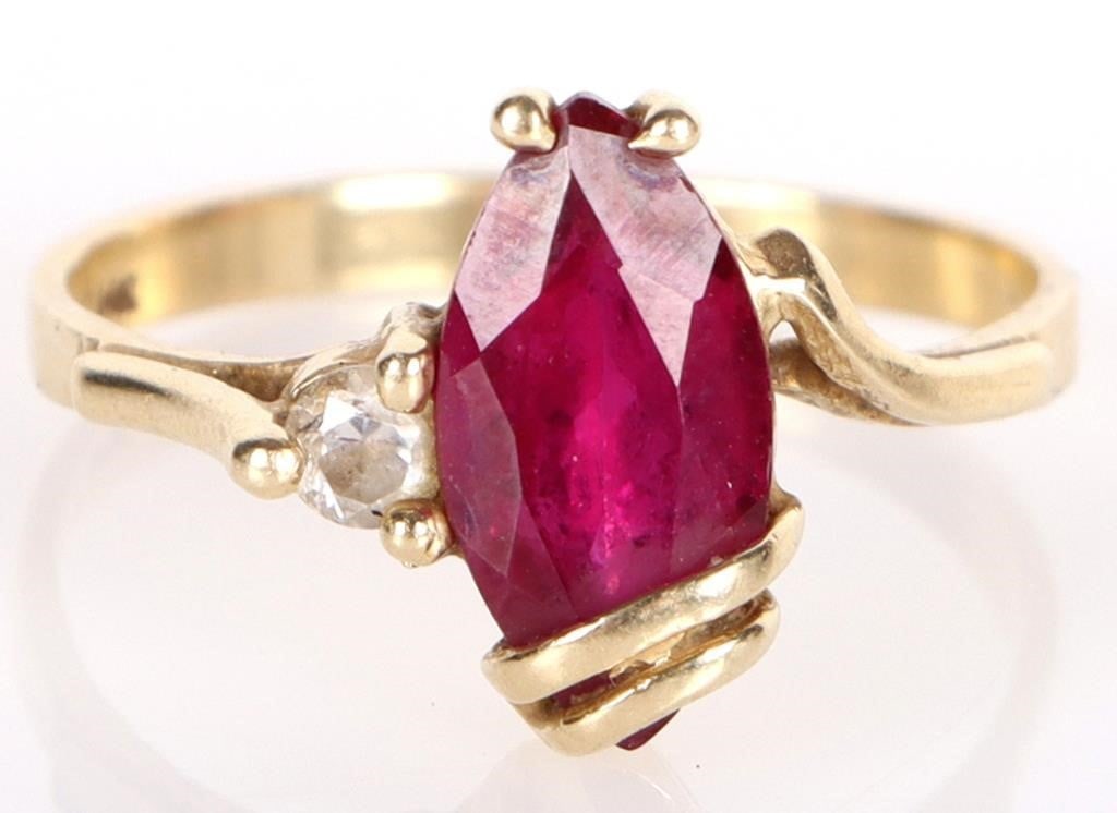 DAINTY 14K YELLOW GOLD MARQUISE RUBY RING (1 of 4)