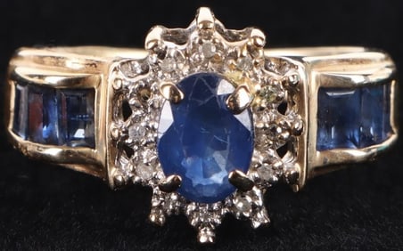 SAPPHIRE & .1CTW DIAMOND 14K GOLD RING