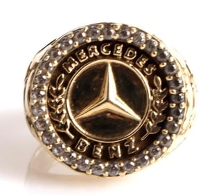 10K YELLOW GOLD MERCEDES BENZ CZ MEN'S RING