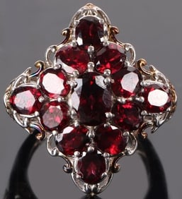 14K GOLD STERLING SILVER ORNATE GARNET RING