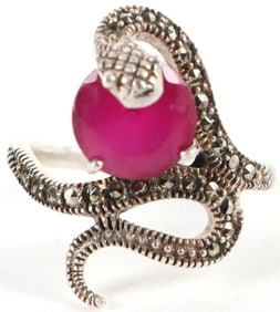 2.5CT ROUND RUBY STERLING SILVER SNAKE RING