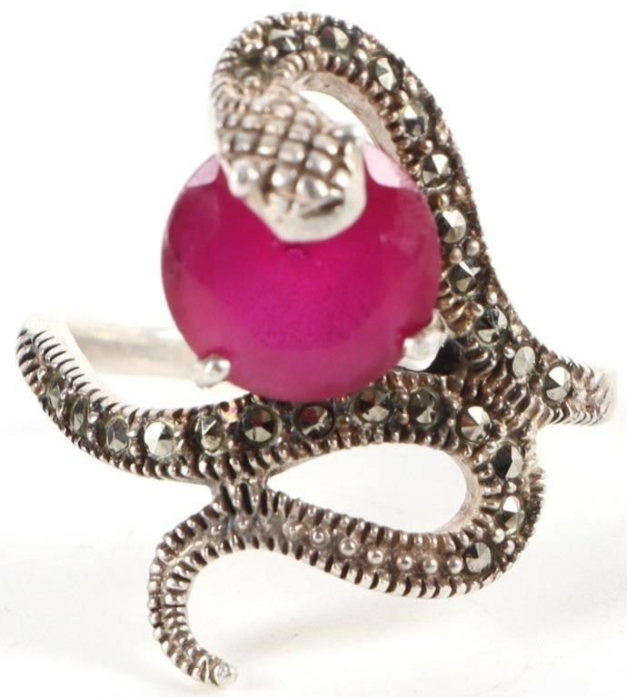 2.5CT ROUND RUBY STERLING SILVER SNAKE RING (1 of 4)
