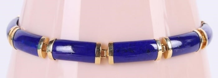 14K YELLOW GOLD LAPIS ORIENTAL LADIES BRACELET