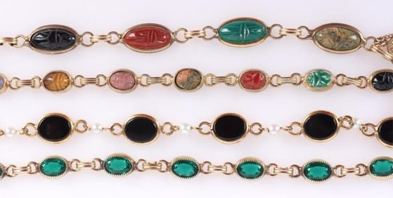 VINTAGE 12K GOLD FILLED GEMSTONE BRACELETS (4)