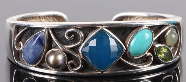 MULTI-GEMSTONE STERLING SILVER CUFF BRACELET